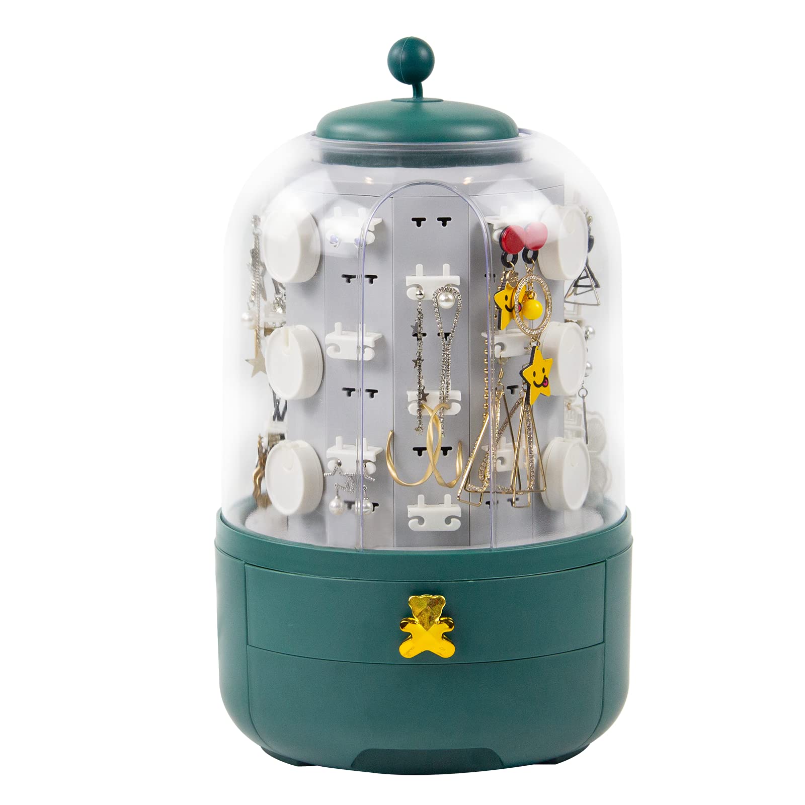 HANNEA 3-in-1 Jewelry Organizer 360° Display Earring Organizer for Mother's Day Girls Valentine Gift, Jewelry Box Built-in 5-Layer Rotatable Jewelry Organizer Box Storage HANNEA 3-in-1 Jewelry Organizer 360° Display Earring Organizer for Mother's Day Girls Valentine Gift, Jewelry Box Built-in 5-Layer Rotatable Jewelry Organizer Box Storage